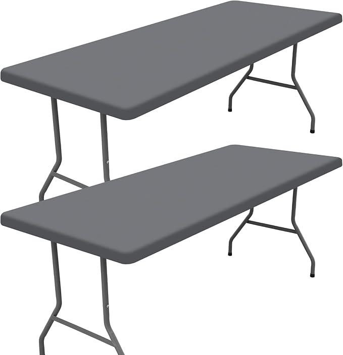 Spandex 5 Foot Rectangle Table Cloth 2 Pack, Elastic Fitted Tablecloths for Picnic, Stretch Washable Patio Table Cover for Outdoor, Camping, Banquet and Parties (Dark Grey, 30"x60")