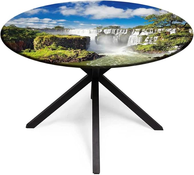 Polyester Tablecloth, Landscape Waterproof Oil-Proof PVC Table Cloth, Majestic Waterfall River Argentinean Falls Natural, Fit Round Tables 39inch Diameter, for Holiday Dining Table, Dinner, Party