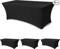 Spandex Table Cloths for 8 Foot Rectangle Tables-4 Pack Fitted Stretch Black Table Covers-Elastic Folding Tablecloths for Party, Vendor Booth Display, Banquet Buffet Event, Craft Trade Show