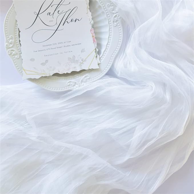 Joanlody Ivory Cheesecloth Table Runner Fall Thanksgiving 10Ft Rustic Gauze Boho Cheese Cloth Table Runner for Wedding Bridal Baby Shower Decoration