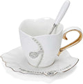 7 Oz Luxury Rhinestone Ceramic Coffee Cup and Saucer Set by Unknown
