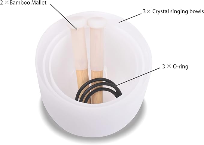 7inch 8inch 9inch Crystal singing bowls set sound bowl for healing Mindfulness, Meditation, Yoga, Spiritual and Body Healing Chakra Bowl (7C+8F+9G, 7 inch +8 inch + 9inch)