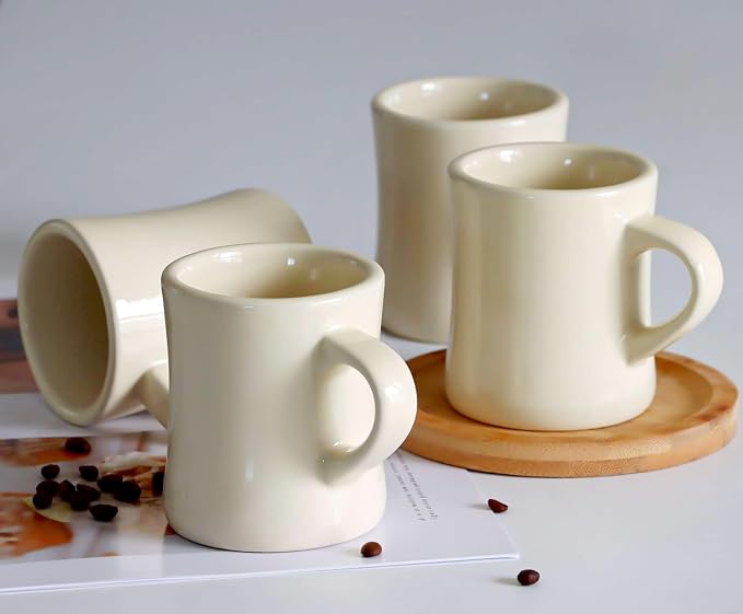 harebe Retro Coffee Cup Set of 4, 10 OZ Heavy Classic Ceramic Diner Mugs Set - Image 5