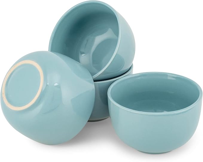 Elanze Designs Bistro Glossy Ceramic 4 inch Cute and Small Dessert Bowls Set of 4 - Perfect for Everyday uses from Snacks, Ice Cream, Candy and Treats, Ice Blue