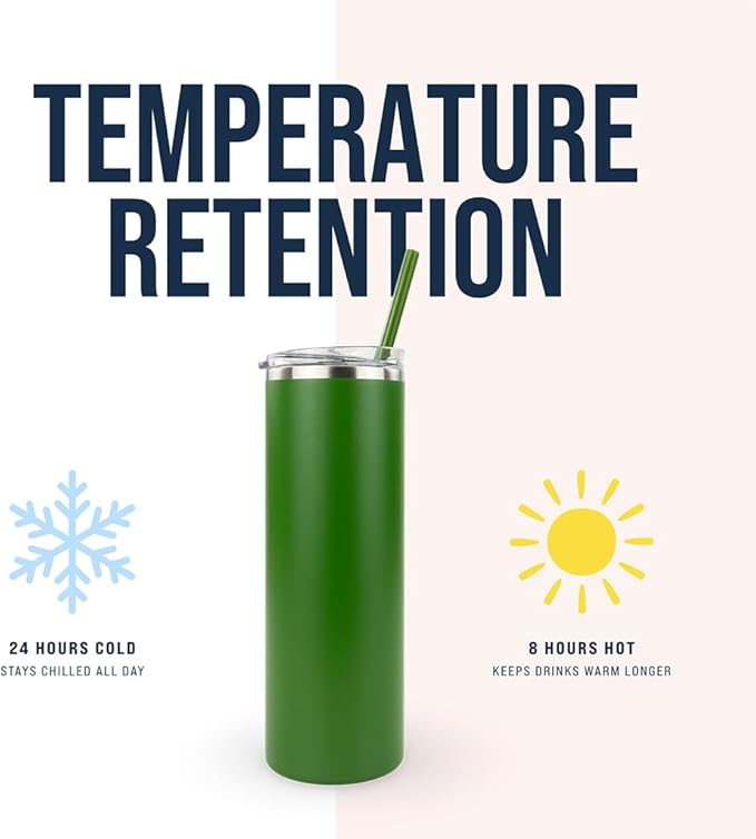 Hogg 20 oz Skinny Case (24 Units) - Hunter Green, Powder Coated Tumblers for Laser Engraving, Engravable Tumblers Bulk, Stainless Steel Cups Bulk, Insulated Cups with Lids and Straws