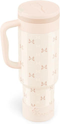 40 oz Insulated Tumbler with Handle and Push-Button Straw Lid, Stainless Steel by Coquella