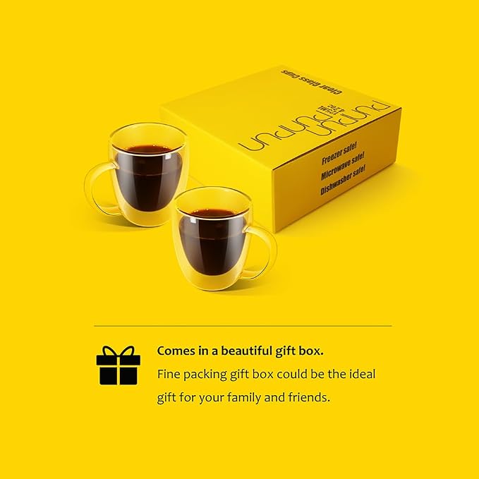 PunPun Coffee Cups Clear12.9OZ. 380ml Coffee Mugs, Espresso Cups, Double Wall - Image 6