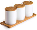 Lucky Goddness Ceramic Sugar Bowls with Bamboo Lids and Spoons-June Sky Muti-Functional Round Condiment Jar for Home- Spice Storage Canister,10.8 oz 320 ML,3 Pcs Set