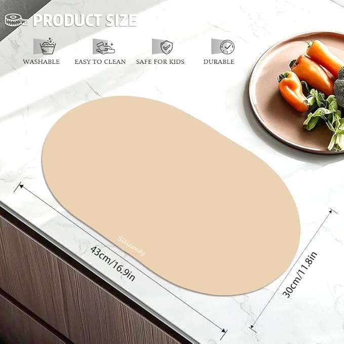 Silicone Placemats, Oval Placemats Set of 4. Heat-Resistant and Easy to Clean Siliconty Mats, Non-Slip Silicone Placemats for Table Protection. (2, Bright Yellow)