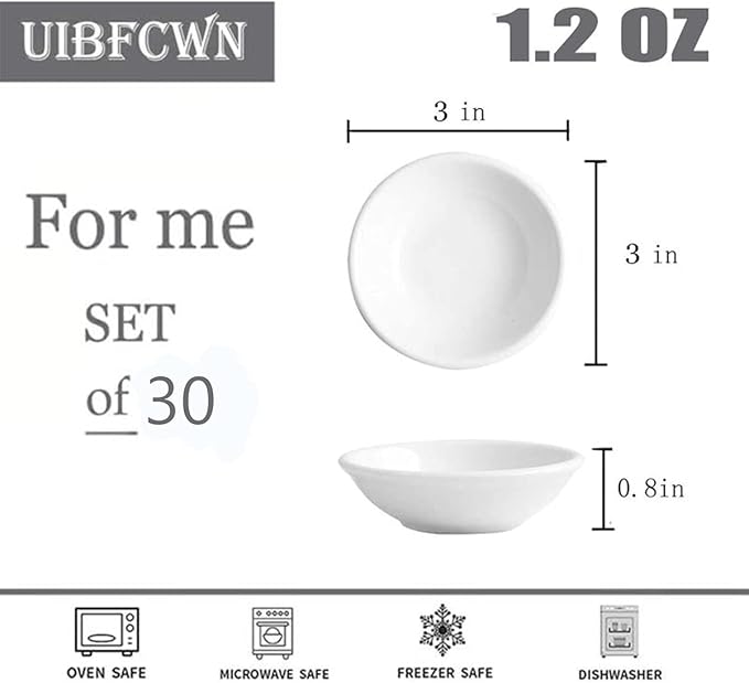 UIBFCWN 30 Pack Ceramic Dipping Bowls, 3 Inch Dipping Sauce Bowls/Dishes, 1.2 oz Soy Sauce Dish, Asian Dipping Dishes for Ketchup, BBQ, Side Dish, Sushi, Condiments, Appetizer