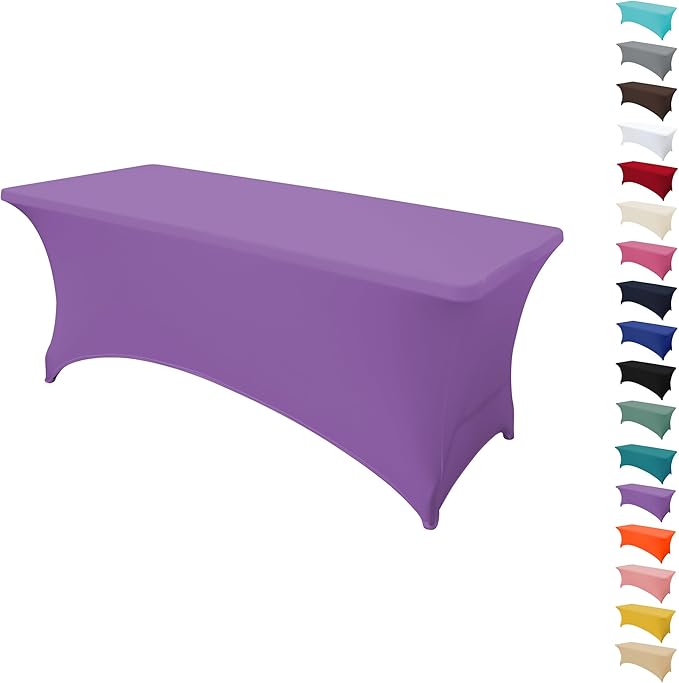 8FT Table Cloth for Rectangular Fitted Events Stretch Light Purple Table Covers Washable Spandex Tablecloth Protector for Party, Wedding, Cocktail, Banquet, Festival