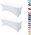 2Pack 8FT Table Cloth for Rectangular Fitted Events Stretch White Table Covers Washable Spandex Tablecloth Protector for Party, Wedding, Cocktail, Banquet, Festival