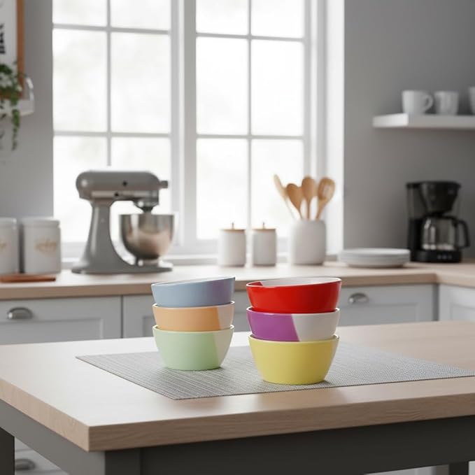 Porcelain 12 oz Small Bowl Sets, Ceramic Stoneware Bowls, 5 Inch Bowls for Desert, Snack, Fruit, Side Dishes, Rice, Kitchen Prep, Microwave Safe - 5 Inch, Set of 6, Multicolor