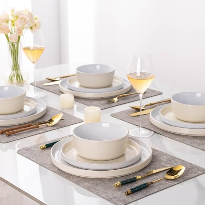 AmorArc Ceramic Dinnerware Set | Stoneware Plates and Bowls | Scratch Resistant,Dishwasher & Microwave Safe Dishes Sets-beige 2