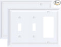 2-Pack Combo Double Toggle/Decorator Outlet Cover Plate, Pure White Decorative Switch Plates and Outlet Covers, Durable Natural Bamboo Fiber Wall Plates for Electrical Outlets, Receptacle, GFCI Outlet