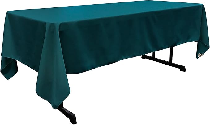 LA Linen Polyester Poplin Washable Rectangular Tablecloth, Stain and Wrinkle Resistant Table Cover 60x120, Fabric Table Cloth for Dinning, Kitchen, Party, Holiday 60 by 120-Inch, Teal Dark