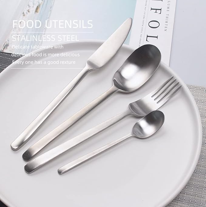Matte Silverware Set for 8 Stainless Steel Flatware Set Light Luxury Vintage Style 32 Piece Cutlery Tableware Utensils Set Include Knives Forks and Spoons for Home Kitchen Restaurant Christmas