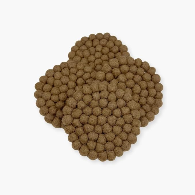 Humble Hilo Handmade Felt Coaster, 3.9 inches, Set of 4 (Brown)