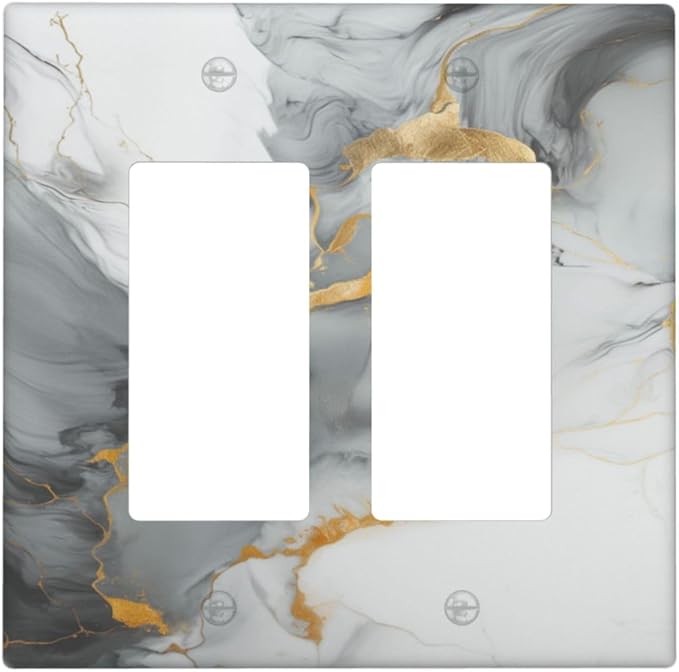 Outlet Covers Gray/Gold Marble Abstract Modern Luxury 2 Gang Light Switch Cover Double Rocker Wall Plate Decorative GFCI Receptacle Electrical Switchplate for Bathroom Bedroom Decor（2 Pack）