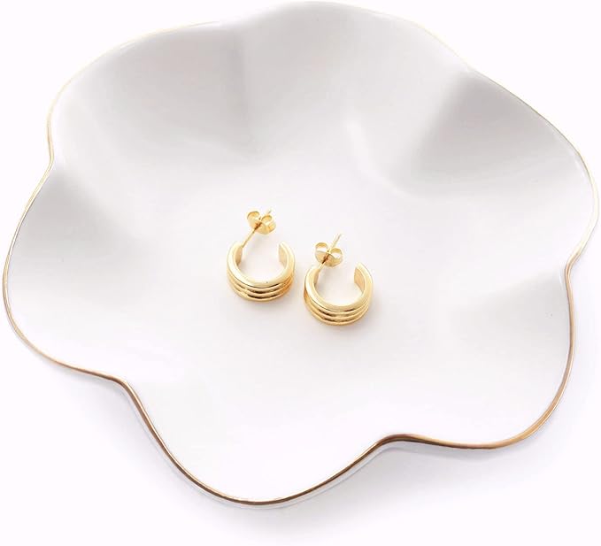 HANKOR 4.7 inch Small Ring Dish, Ceramic Jewelry Holder Tray, White Catch All Trinket Bowl for Keys Rings Earrings