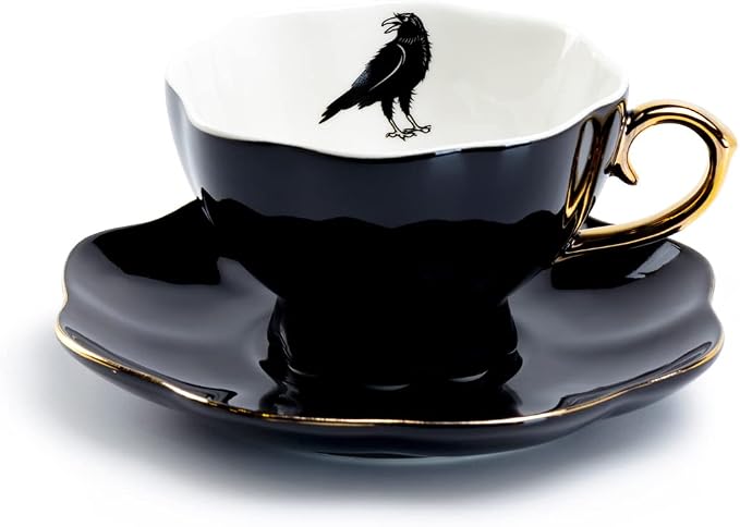 Raven Black Fine Porcelain Tea Cup and Saucer by Unknown