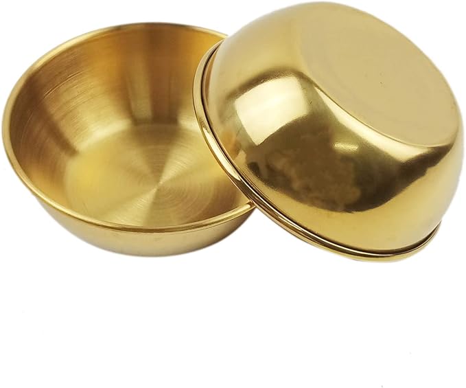 8Pcs Mini Stainless Steel Dipping Sauce Dishes, Round Seasoning Dishes, Sushi Dipping Bowl, Appetizer Plates, Gold 3.27"x3.27"x1.14"