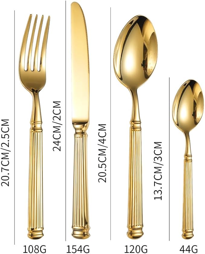 Gold Silverware Set for 10 Flatware Set 40 Pieces Luxury Tableware Set Roman Column Handle Knives and Forks spoons 18/10 Stainless Steel Cutlery Utensil Sets for Home Restaurant Dishwasher Safe