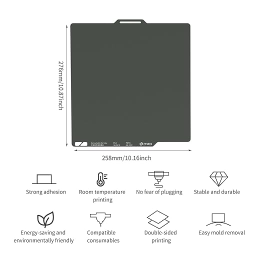 FYSETC 3D Printer Accessories 256mm Build Plate: Gray A1 257X257mm Dual Side Textured PEI Heated Bed Surface Upgrade CryoNix Sheet 10.1 in for P2S P1P P1S X1 X1C X1E Printing Project
