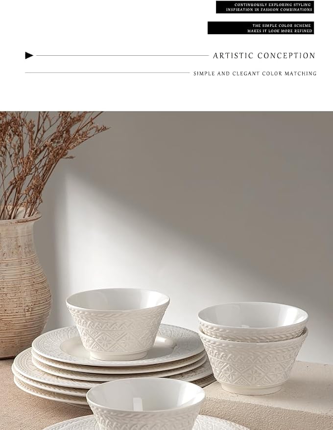 4-piece set, embossed design plate and bowl set, microwave and dishwasher - Image 7