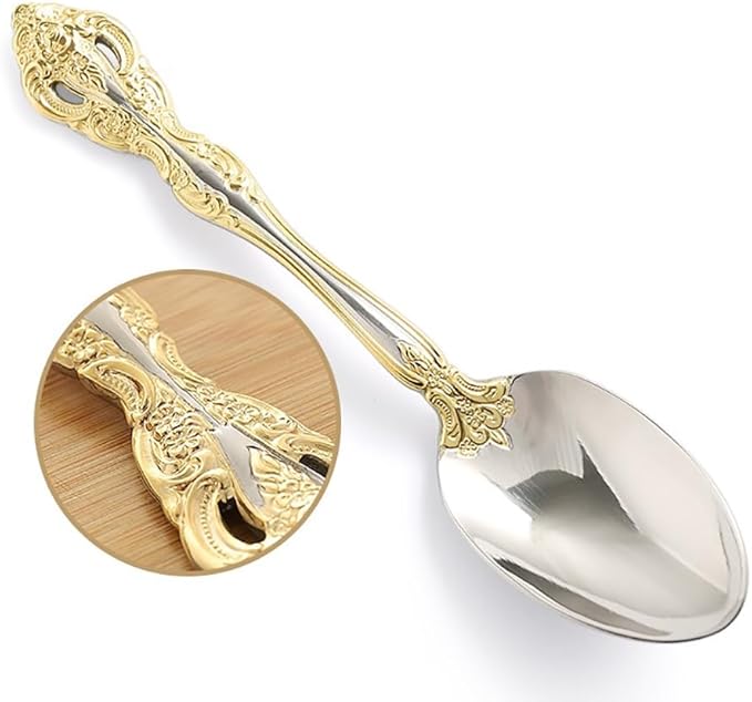 TWEE Silverware Set for 4, 20-piece Luxury Gold-plated Palace Style Stainless Steel Flatware Cutlery Serving Utensils Eating Tableware for Home Kitchen Hotel Restaurant Mirror Polished