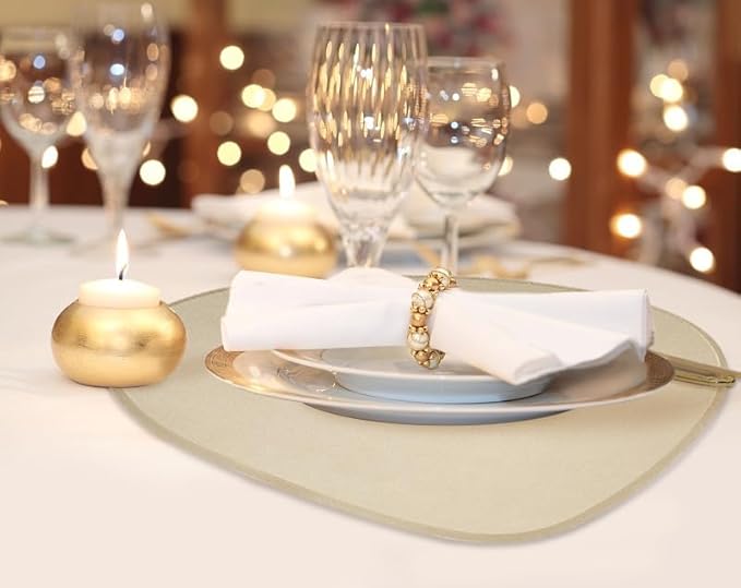 Faux Leather Placemats Set of 2 and Coasters, Heat Resistant Placemats for Dining Table, Waterproof Wipeable Washable Dinner Table Mats, Easy to Clean Kitchen Place Mats Romantic Golden