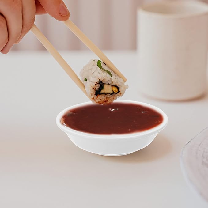 Angoily 20Pcs Dipping Sauce Bowls Round Soy Sauce Dish Set White Plastic Small Serving Bowls Condiment Ramekin Side Dishes Flatware for Restaurant BBQ Party Dinner, Charcuterie Accessories