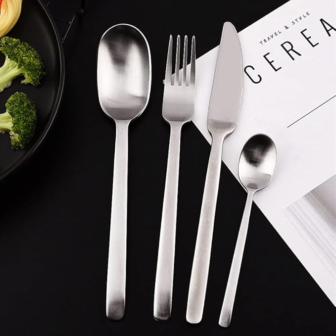 Matte Silverware Set for 6 Stainless Steel Flatware Set Light Luxury Vintage Style 24 Piece Cutlery Tableware Utensils Set Include Knives Forks and Spoons for Home Kitchen Restaurant Christmas