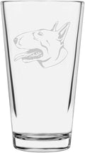 Bull Terrier Dog Themed Etched All Purpose 16oz Pint Glass