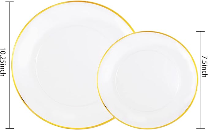 LIYH 60 Pcs Clear and Gold Plastic Plates Heavy Duty Clear Disposable Plates for Party Gold Plastic Plate for Wedding Birthday Include 30 Dinner 30 Dessert Plate
