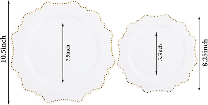 COLOSUS 60pcs Disposable Plastic Plates Set, Gold White Party Plates, 30pcs Dinner Plates and 30pcs Salad/Dessert Plates for Wedding, Party, Anniversary, Daily Use,New Year