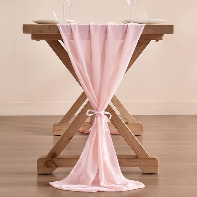 Pink Chiffon Table Runner Summer Boho Wedding Birthday Party Decor | 14ft - Image 2
