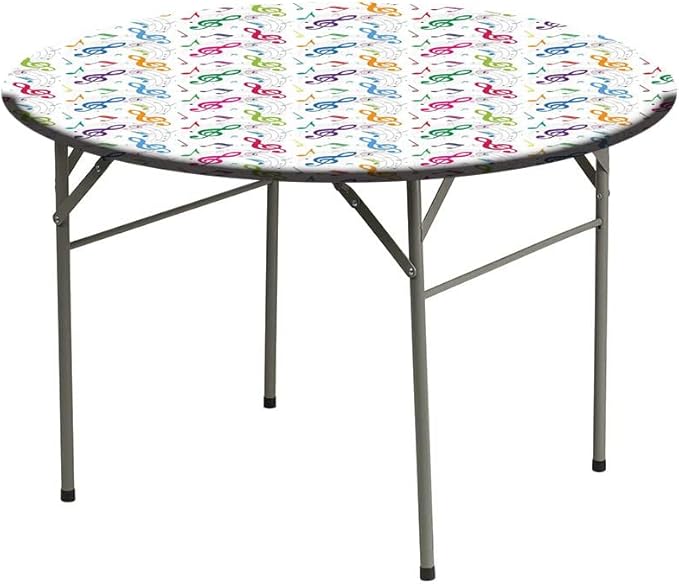 Polyester Tablecloth, Music Decor Waterproof Oil-Proof PVC Table Cloth, Notes on Circle Shape Geometric Background Carnival, Holiday Party Home Kitchen Dining Table Decoration