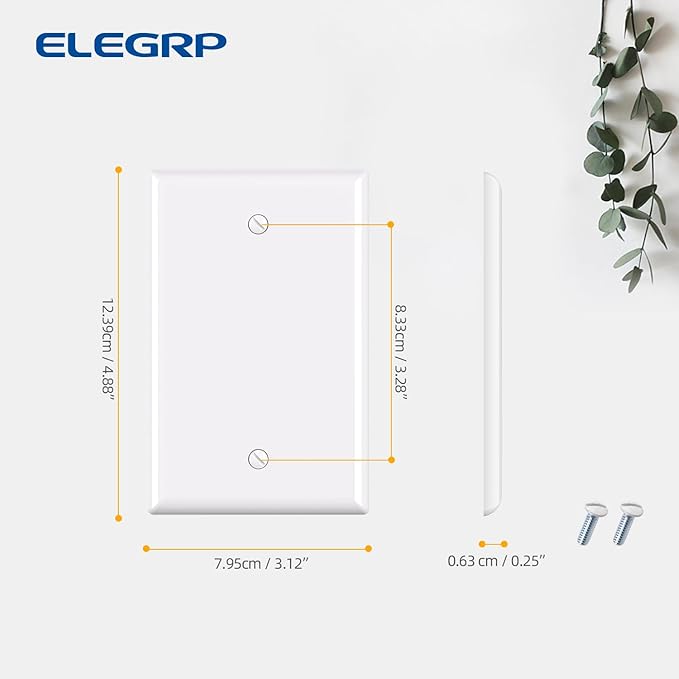 ELEGRP 1-Gang Blank Device Wall Plates, Mid-Size 4.88" H x 3.13" L Unbreakable Thermoplastic Blank Faceplate Cover for Unused Outlets/Switches, UL Listed (5 Pack, Glossy White)