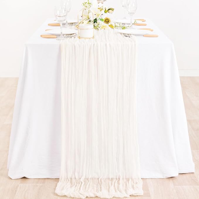 6 Pack Ivory White Cheesecloth Table Runner Rustic Gauze Centerpiece | - Image 6