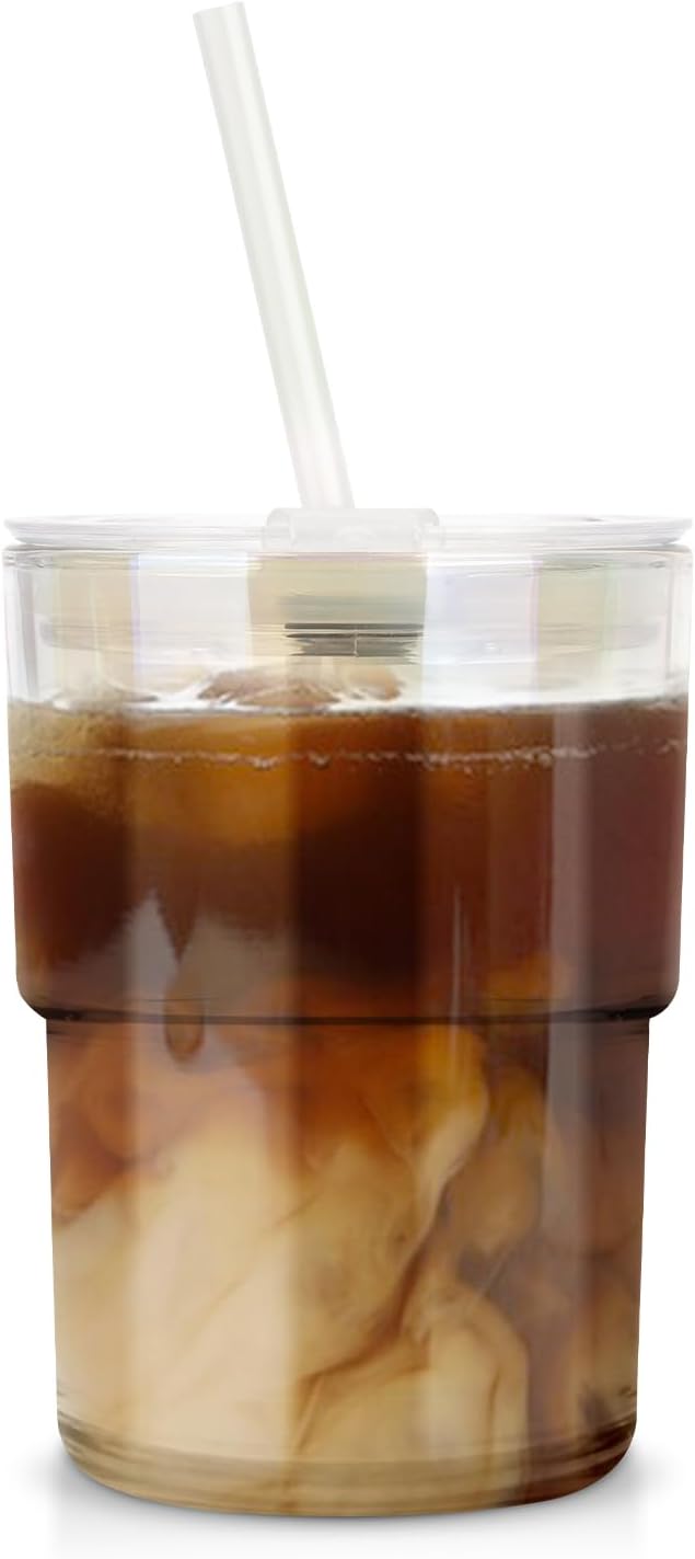 Luxfuel 13 oz Glass Cups with Lids and Straws Reusable Iced Coffee Tumbler | by Luxfuel