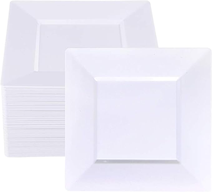 50PCS Square Plastic Plate-4.5 inch Disposable Dessert Plates- Premium Hard Square Small Appetizer Plates for Party/Birthday/Wedding & All Occasions (White)