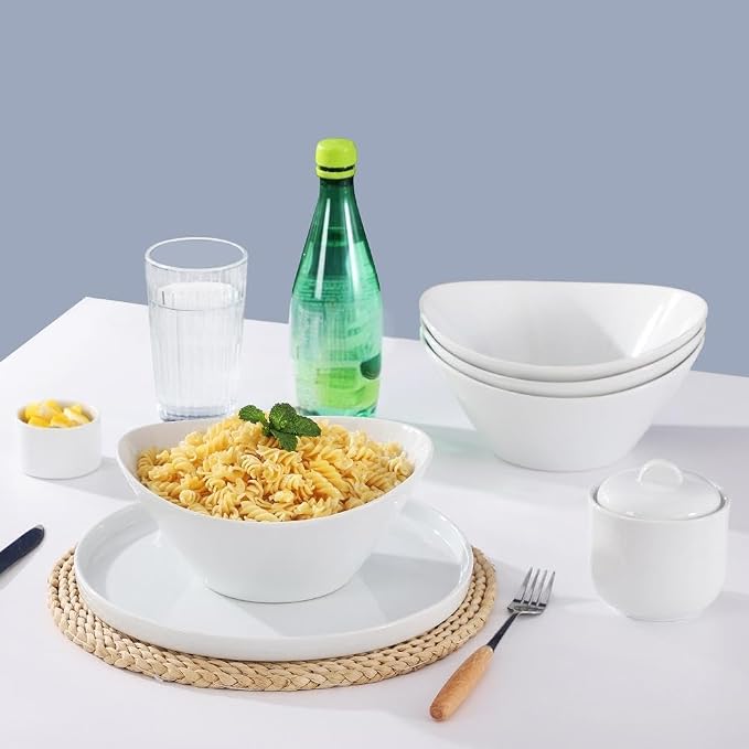 Buyajuju Porcelain Salad Bowls, 38 Ounce pasta bowls set of 4, 8 inch White - Image 5