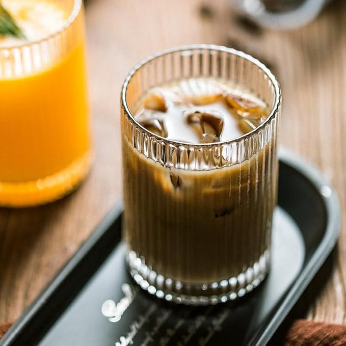 Drinking Glasses with Origami Style Set of 4 Glass Cups, 12 oz Ribbed Glassware - Image 8