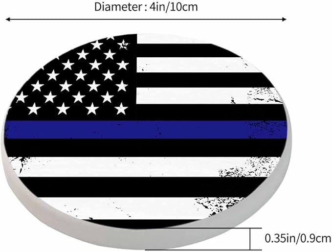 American Flag Coaster Thin Blue Line Support Nation Patriotic Symbol Tabletop Protection for Any Table Type Wood, Granite, Glass, Soapstone, Sandstone, Marble, Stone Tables