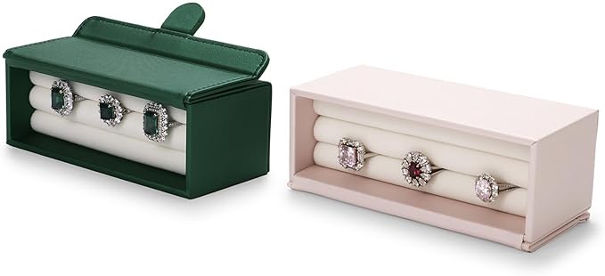 Oirlv Travel Rings Organizer Case in Blush Pink, Premium Leather & Soft Velvet Portable Jewelry Box, Secure Compact Holder for Women‘s Travel, Gym & Daily Organization (Holds 6-8 Rings)