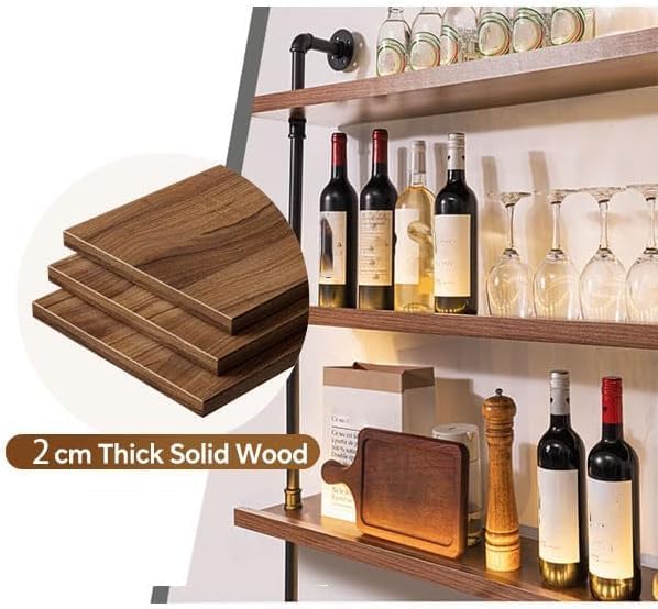 78.7in Large Wine Rack with LED Light Solid Wood Wall Mounted Wine Rack, 3-Tiers Liquor Bottles Floating Shelves Display Storage Organizer for Home Bar & Dining Room (200cm/78.7in)