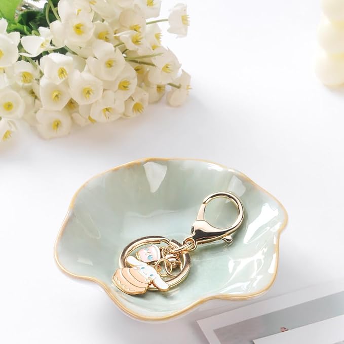 Lotus Leaf Shape Ring Holder Dish, Small Key Bowl, Ceramic Trinket Tray Jewelry Dish Organizing Necklace Earrings for Mom Friend Sister. All Jewelries Are NOT Included. Purple.