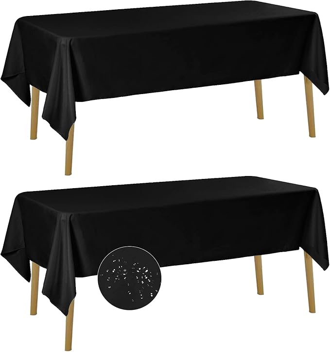Fokitut 2 Pack Waterproof Rectangle Tablecloth, 60x84 Inch, Stain Resistant and Wrinkle Polyester Table Cloth, Fabric Table Cover for Kitchen Dining, Wedding, Party, Holiday Dinner-Black