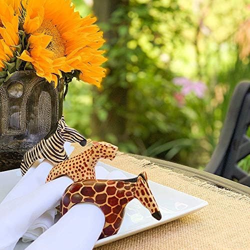 Mahogany Wood Animal Napkin Rings - Set of Six